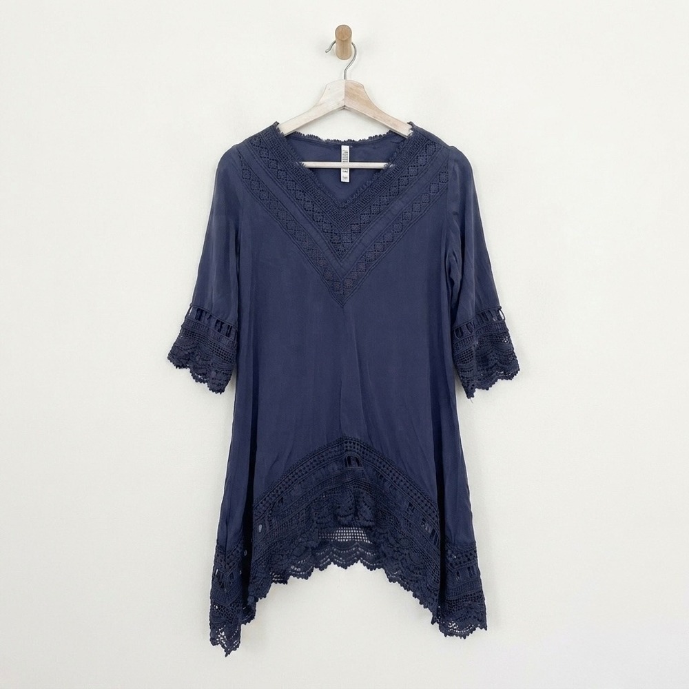 Monoreno Boho Lace Tunic Rayon Deep Indigo Gypsycore Festival Top Small Romantic